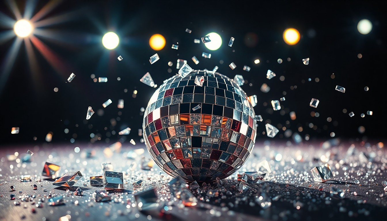 An extreme close-up photograph of shattered glass fragments reflecting dramatic studio lighting, conceptually representing the high-stakes drama of a game show finale.