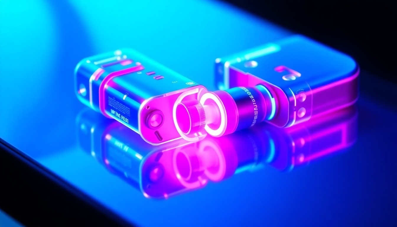 A highly detailed, glowing 3D macro illustration of a futuristic, illuminated hinge mechanism in shades of neon cyan and magenta, conceptually representing the technical challenges of designing the crucial folding component for a foldable smartphone.