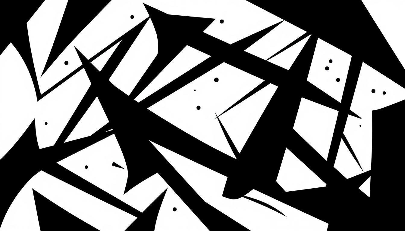 An abstract, minimalist illustration featuring sharp, angular black shapes against a stark white background, conveying the unpredictable nature of reality TV production.