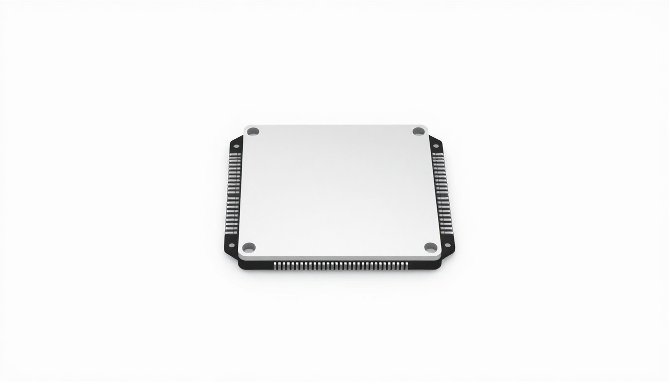 An extreme close-up of a sleek, minimalist FPGA chip with clean lines and subtle metallic accents, conceptually representing Altera's dedication to maintaining legacy semiconductor technology.