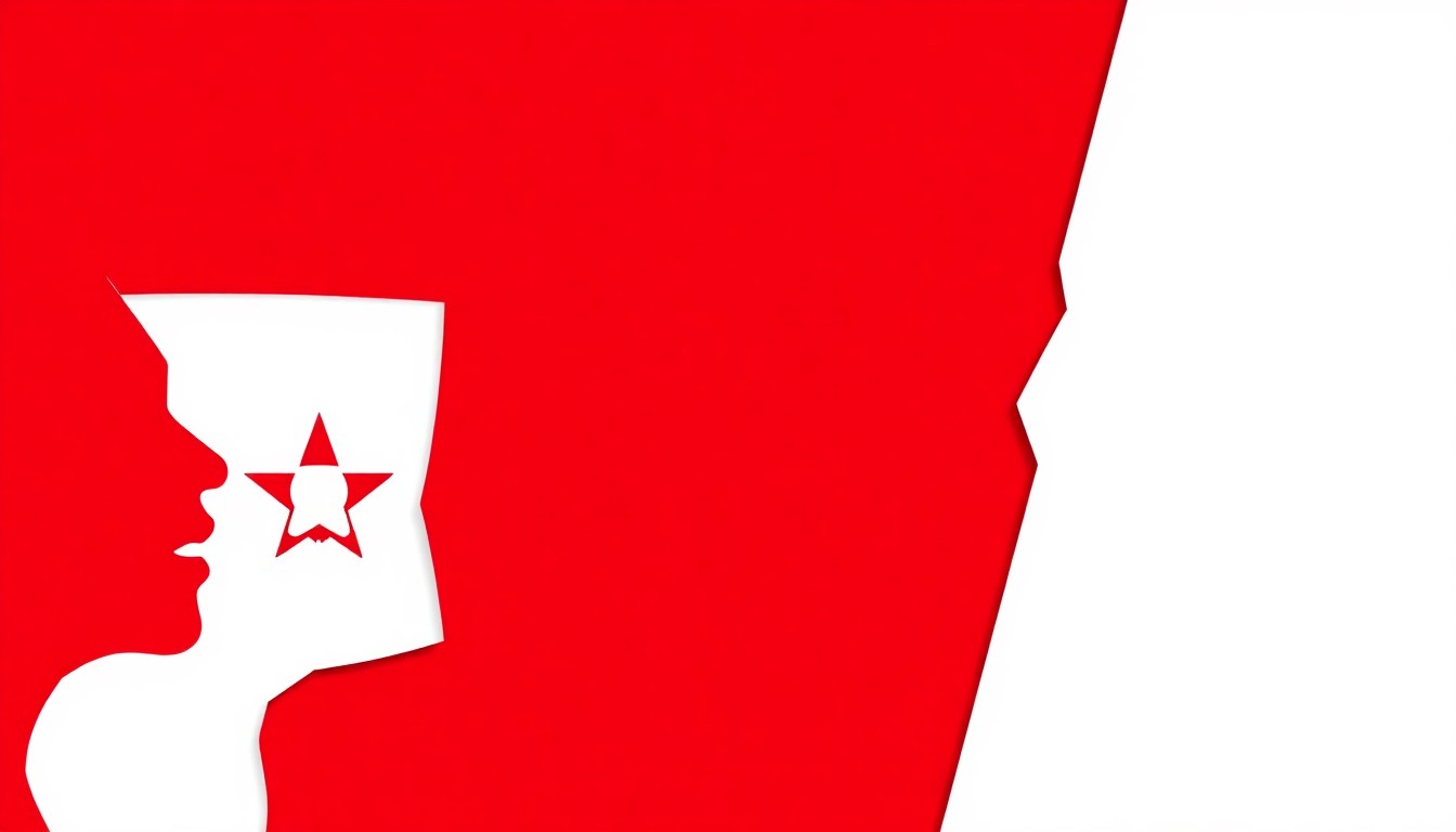 A bold, graphic composition of stark, jagged geometric cut-out shapes in high-contrast solid colors like red and white, abstractly representing the intersection of Haitian and Bahamian culture through comedy.