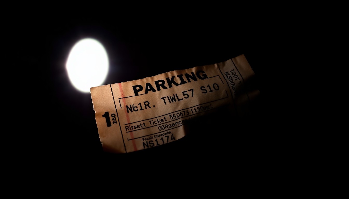 An extreme close-up photograph of a crumpled parking ticket stub, its textured surface and dramatic shadows creating a stark, gritty visual that conceptually represents the investigative nature of this scam targeting Las Vegas residents.