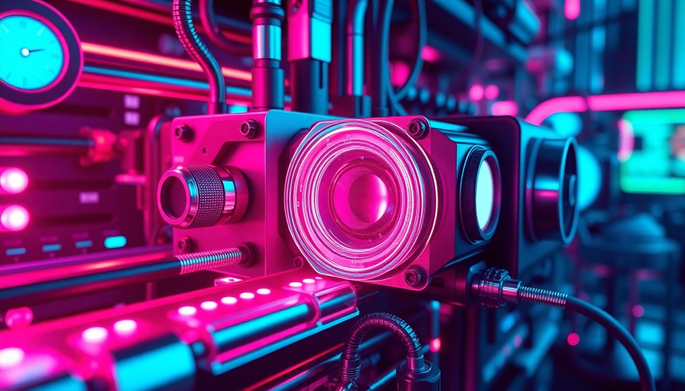 A highly detailed, glowing 3D illustration of a futuristic video codec device or digital video infrastructure, featuring recognizable tech elements in a cybernetic, high-tech aesthetic, conceptually representing the advanced codec technology that is redefining video delivery.