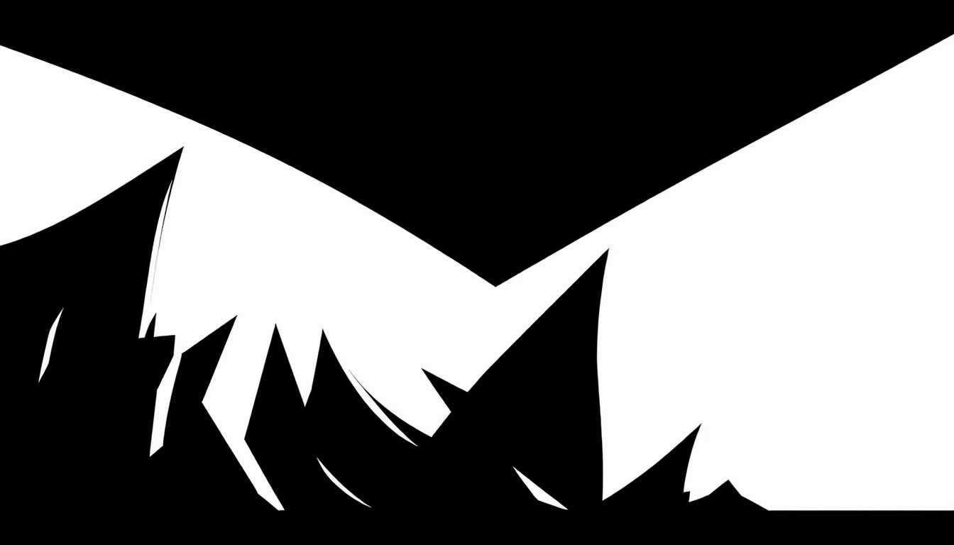 An abstract, minimalist illustration composed of stark black and white geometric shapes, conceptually representing the downsizing and uncertainty facing the entertainment industry.