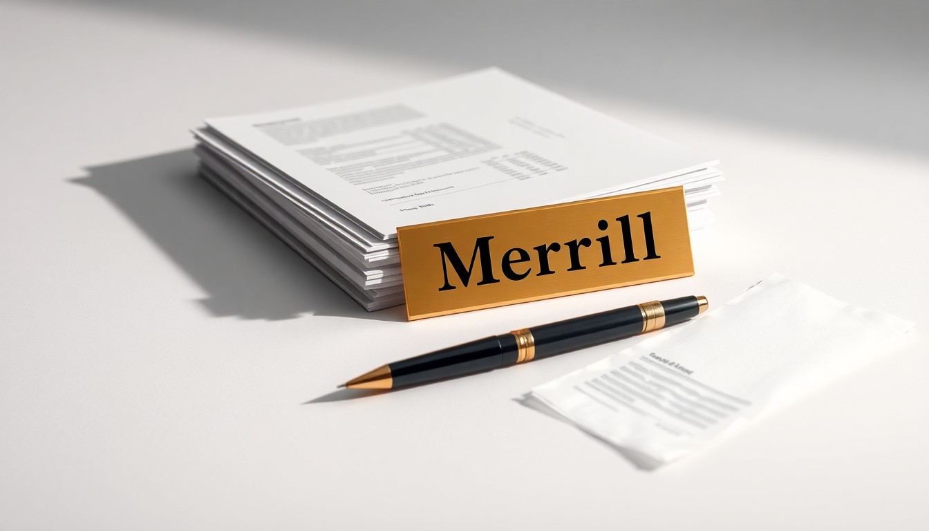 A high-end, photorealistic studio still-life photograph featuring a stack of financial documents, a pen, and a gold-plated nameplate, conceptually representing the strategic recruitment efforts of wealth management firms.