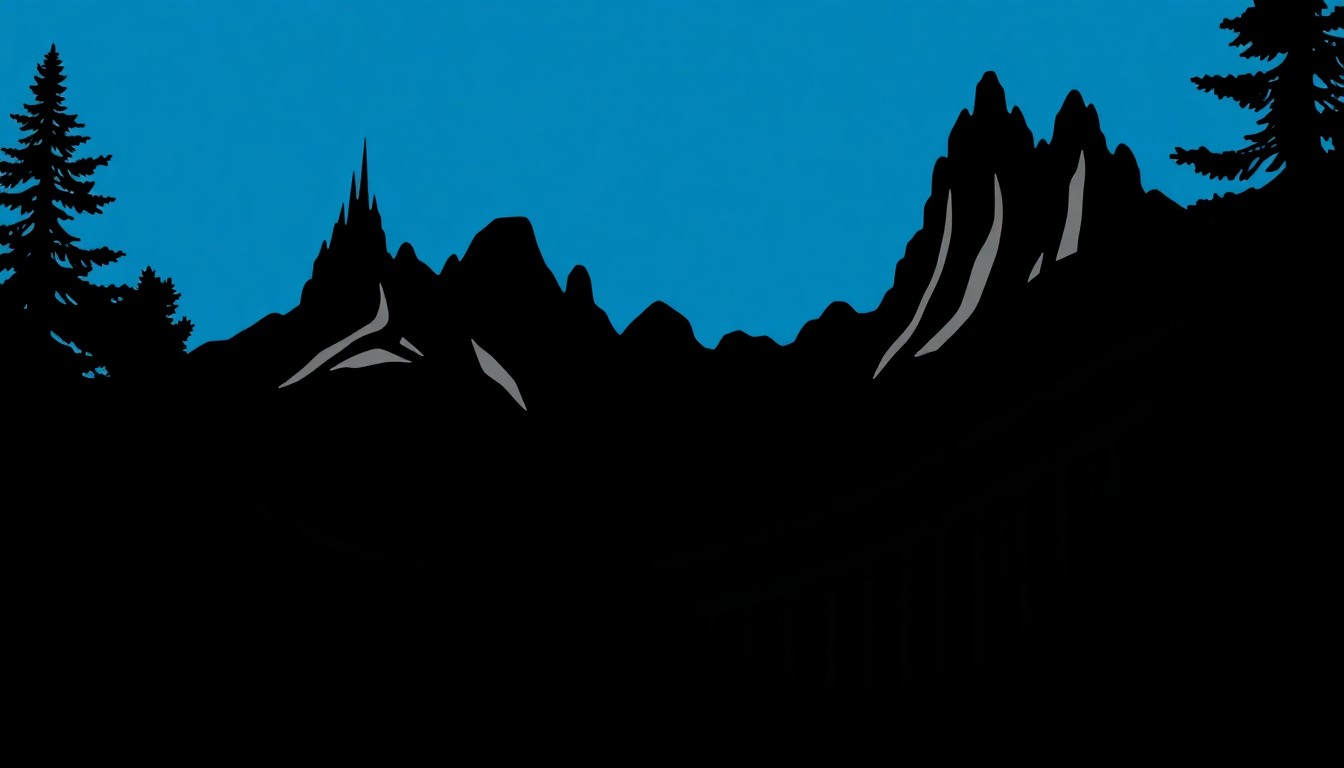 An abstract, minimalist illustration featuring a dramatic black silhouette of the Big Thunder Mountain Railroad roller coaster against a vibrant red background, conceptually representing the iconic Disney attraction's highly anticipated reopening.