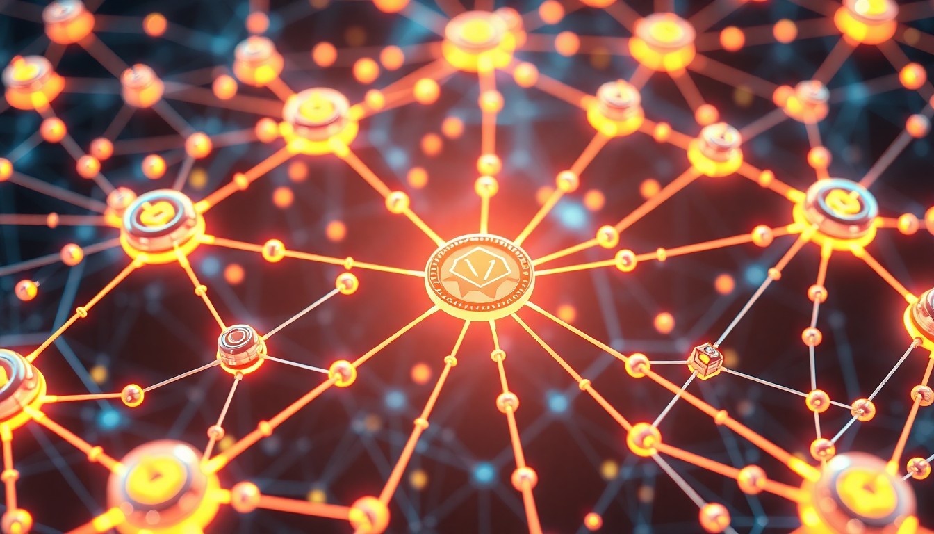 A highly detailed, glowing 3D macro illustration of a network of interconnected, neon-lit AI agents and algorithms, conceptually representing the decentralized infrastructure that powers fair and transparent Agent vs Agent competitions.