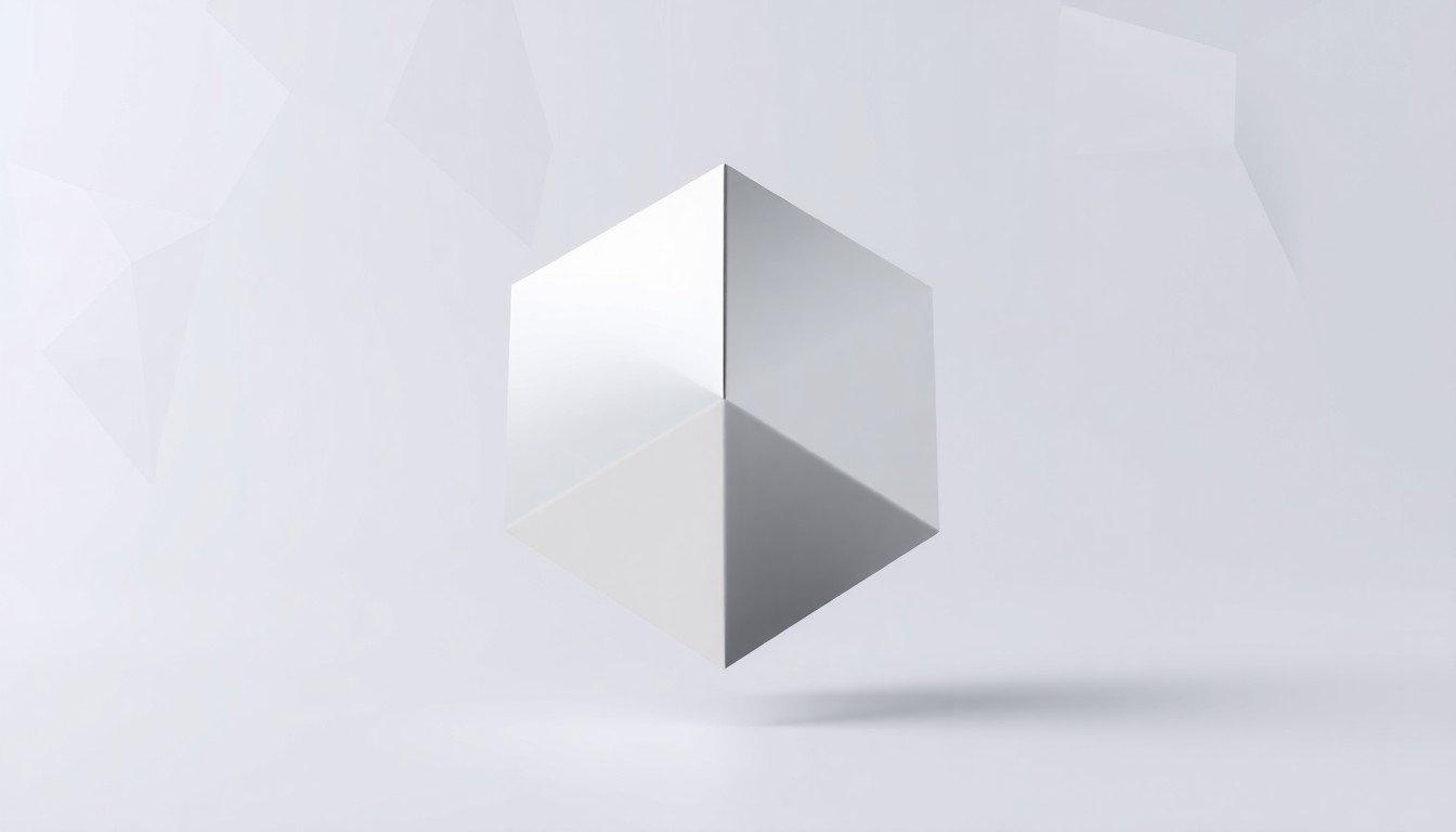 A photorealistic studio still life featuring a polished, geometric metal cube or prism floating on a clean, monochromatic background, symbolizing the abstract concepts of corporate strategy and market transitions.