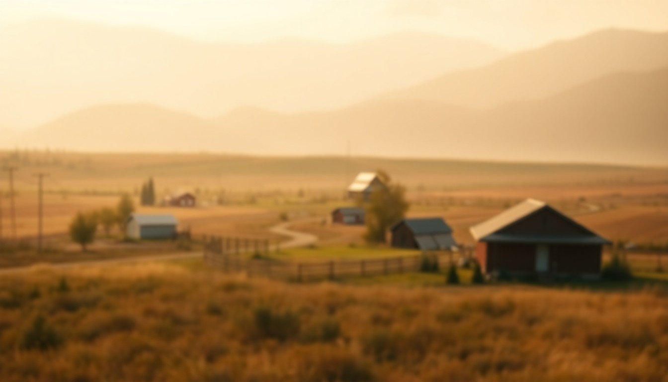 An abstract, impressionistic photograph of a rural Montana landscape, with soft, blurred shapes and muted colors creating a warm, atmospheric mood.