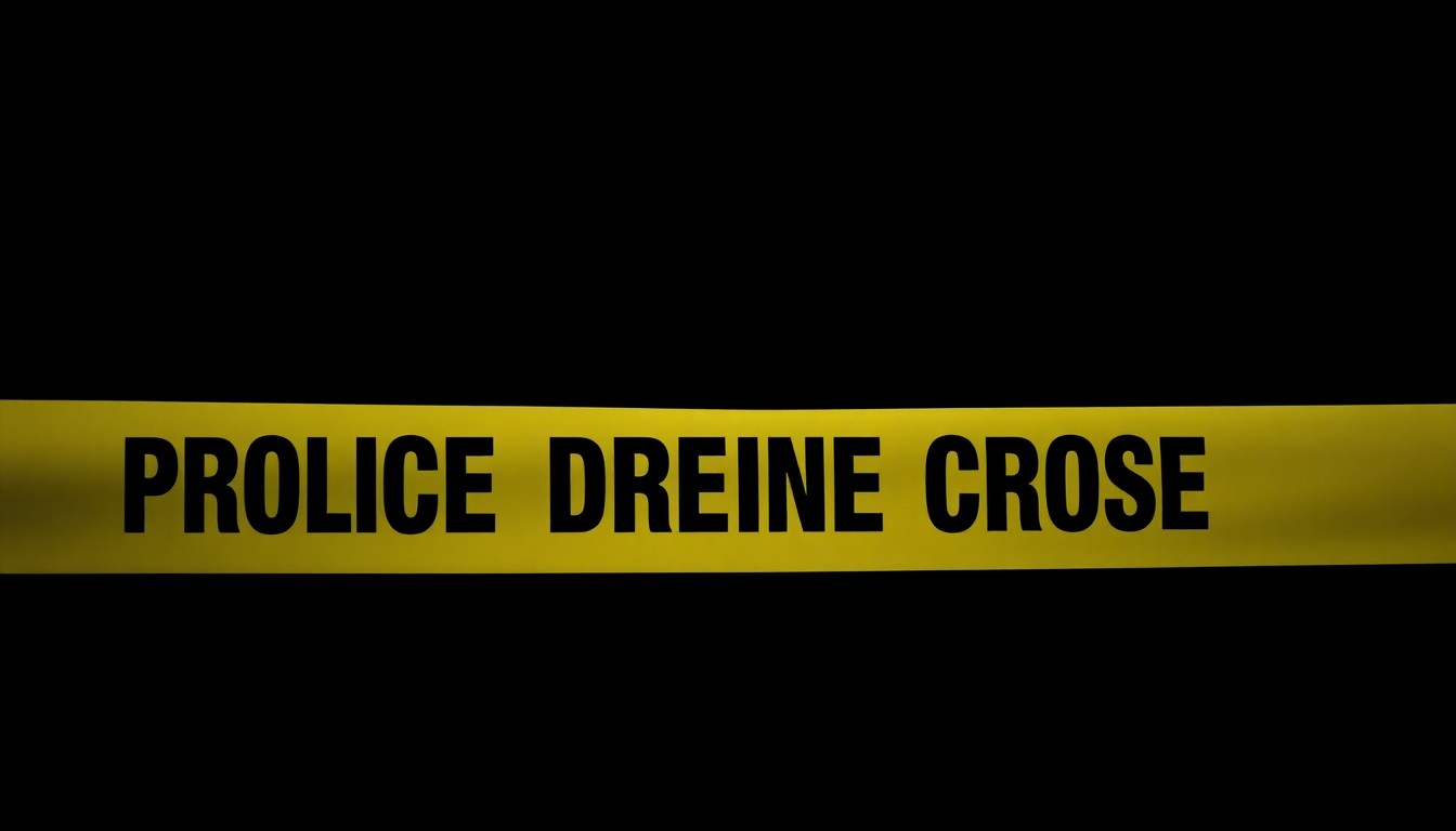 An extreme close-up photograph of a police evidence marker or crime scene tape against a stark, black background, lit by a harsh camera flash to create a gritty, investigative aesthetic that conceptually represents the federal effort to address violent crime in Indian Country.