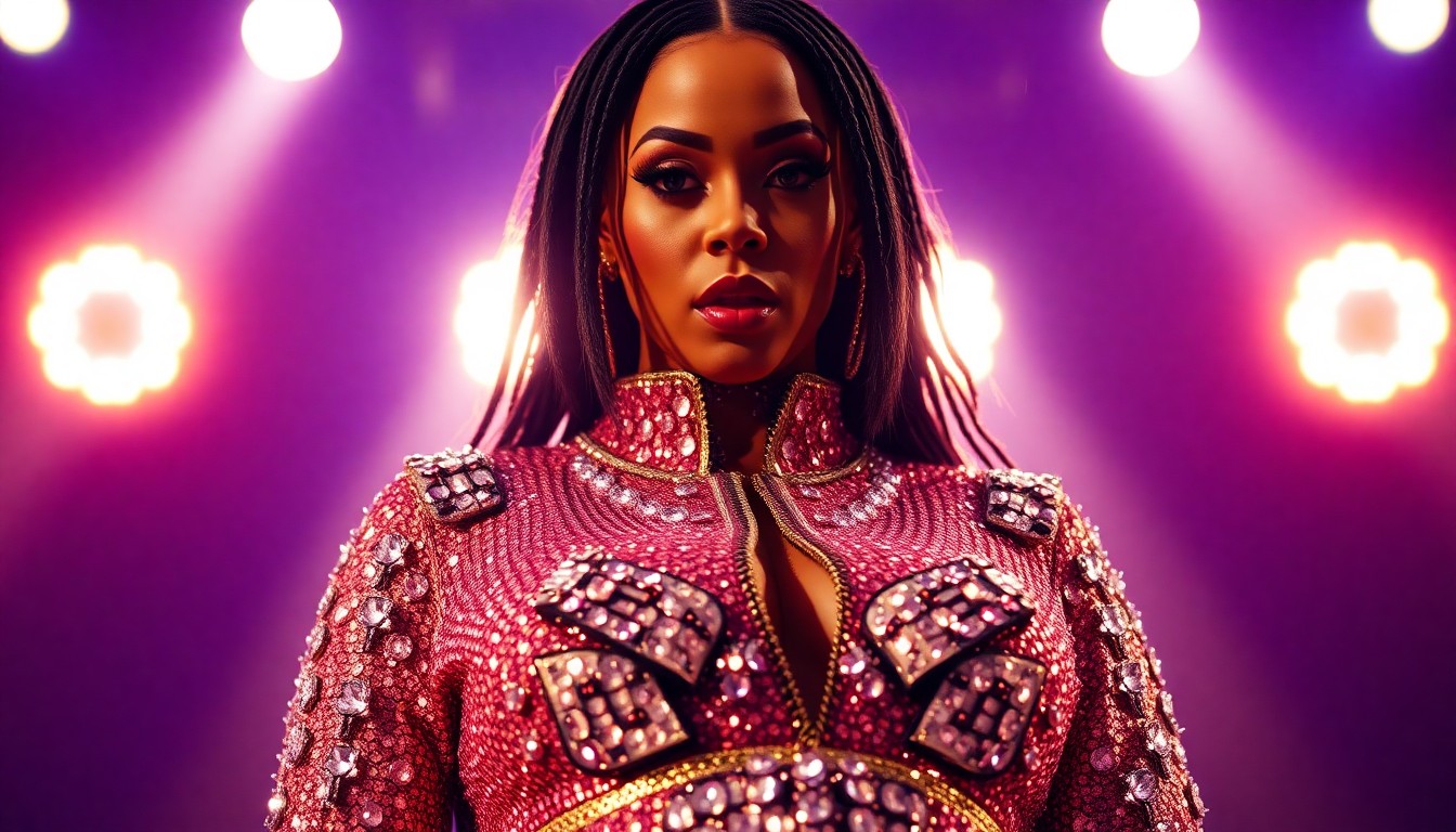 An extreme close-up photograph of a shimmering, sequined fabric texture under dramatic studio lighting, conceptually representing the glitz and energy of Cardi B's headlining Coachella set.