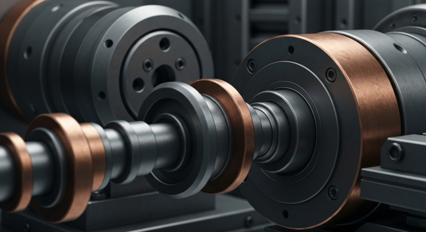 A highly detailed, textured close-up image of various metal manufacturing components and machinery, conveying the industrial nature of Xometry's online marketplace without using any text or identifiable branding.