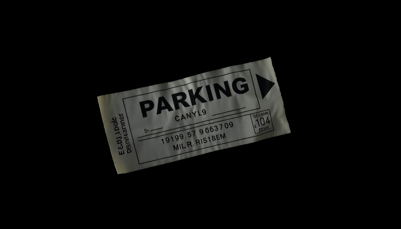 An extreme close-up photograph of a crumpled parking ticket stub against a black background, lit by a harsh camera flash to create a stark, gritty aesthetic that conceptually represents the investigative nature of this scam.
