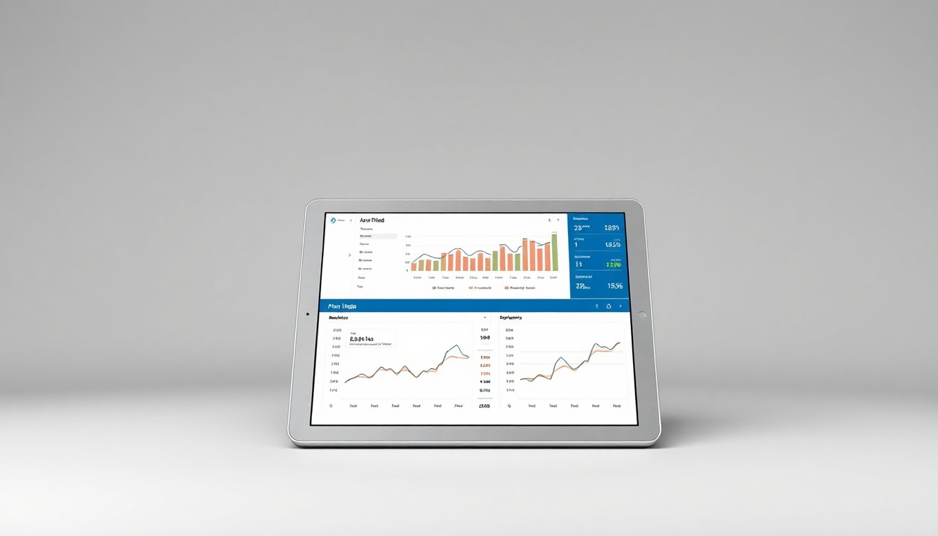A photorealistic studio still life featuring a sleek, metallic tablet device displaying a data visualization dashboard against a clean, monochromatic grey background, conceptually representing the continuous flow of market intelligence provided by the Behavior Labs platform.