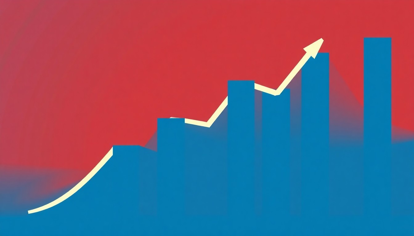 A geometric abstract illustration using simple shapes and primary colors to convey the concept of slowing economic growth without any text or numbers.