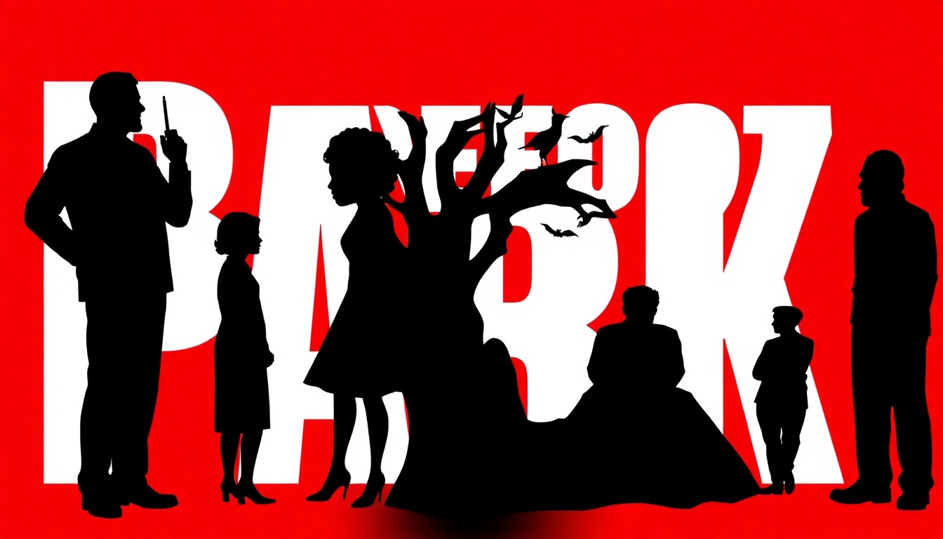 A striking black-and-white illustration featuring abstract, geometric silhouettes of people and architectural elements, conveying the playful yet sophisticated tone of the Barefoot in the Park play.