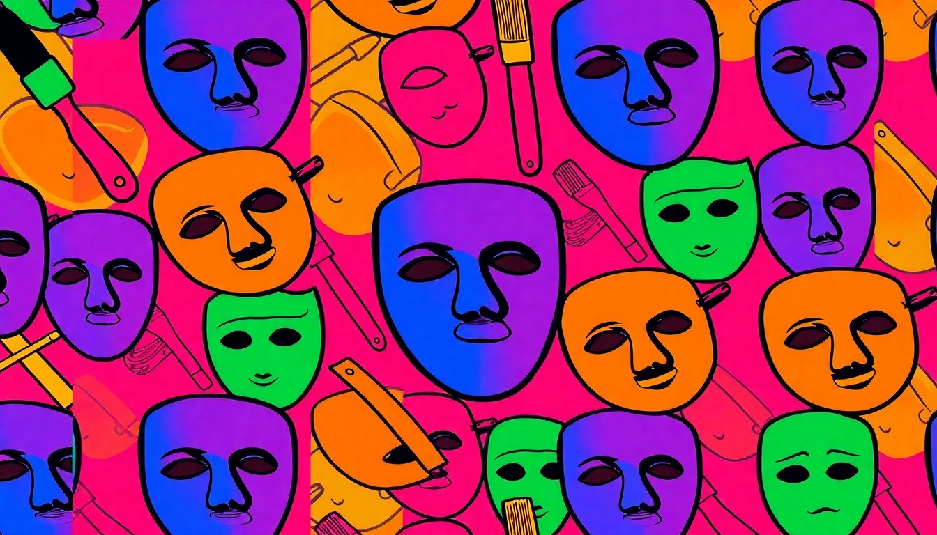 A vibrant, high-contrast silkscreen print featuring a repeated image of a paintbrush in neon pink, yellow, and blue, conceptually representing the arts-integrated curriculum and facilities of the new Vanguard Academy campus.