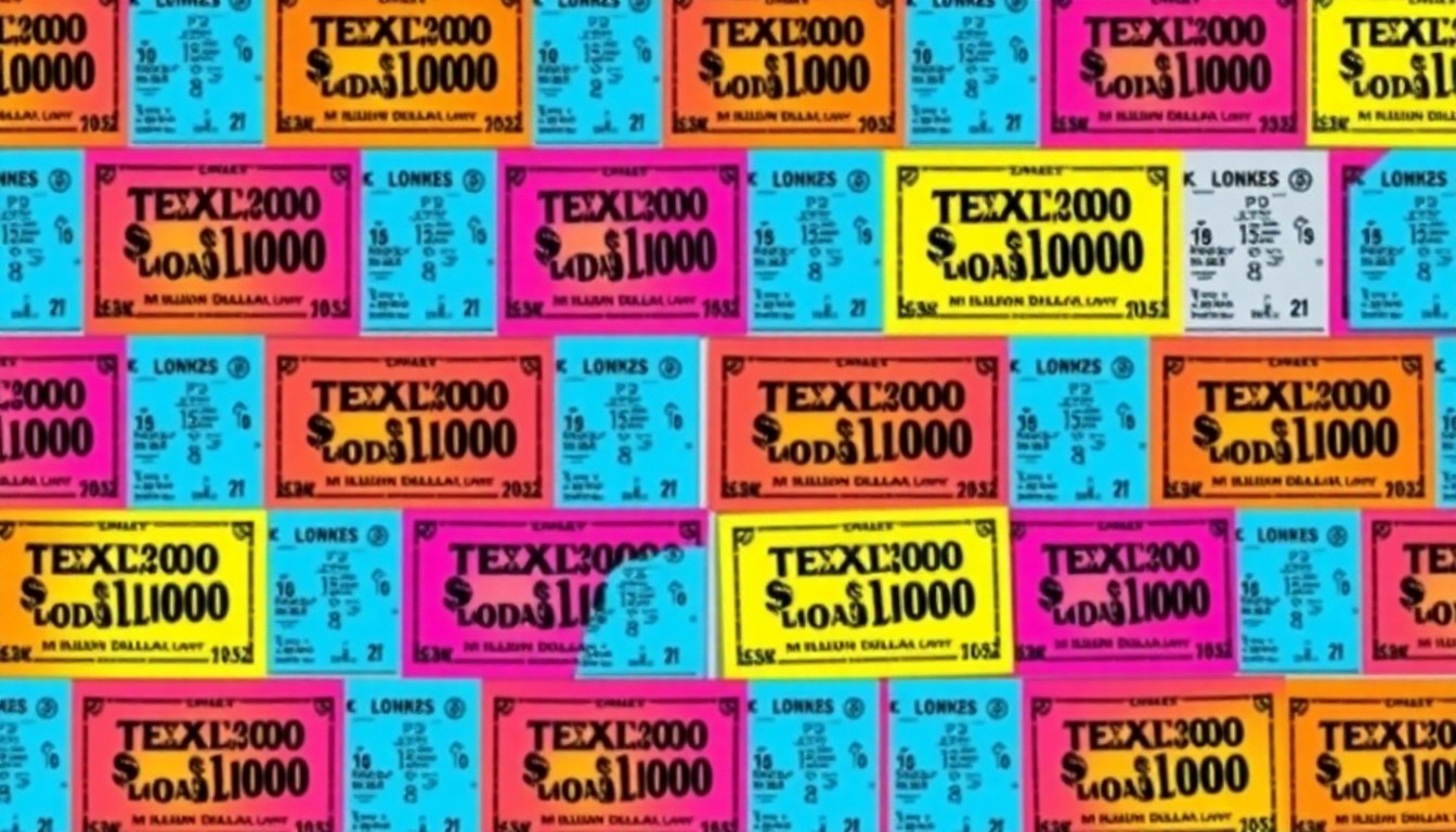 A highly stylized, abstract grid of brightly colored lottery scratch-off tickets, conceptually representing the life-changing fortune of an ordinary person's small investment.