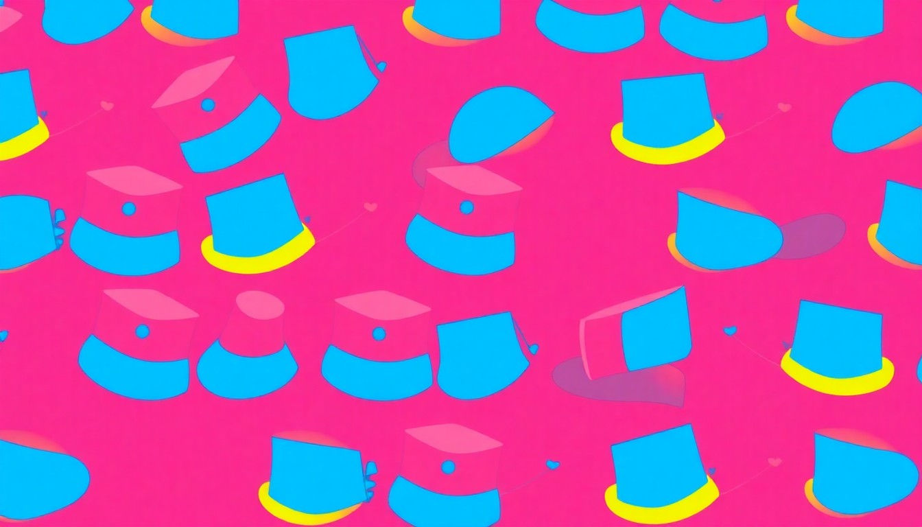 A bold, abstract silkscreen illustration featuring a principal's hat motif repeated in a grid of neon blue, pink, and yellow, conceptually representing the inspirational leadership of a small-town school administrator.