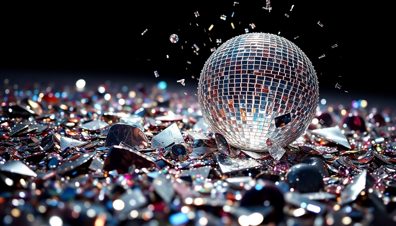An abstract close-up image of luxurious, sparkling textures like sequins and shattered glass, capturing the high-fashion aesthetic and celebratory mood of the American Music Awards.