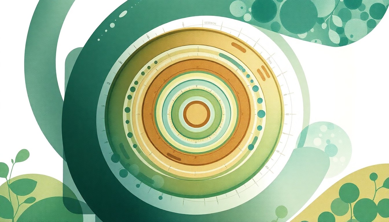 An abstract, textured painting in muted earth tones depicting the intricate geometric forms and natural elements involved in the engineering of a modern potable water storage tank.