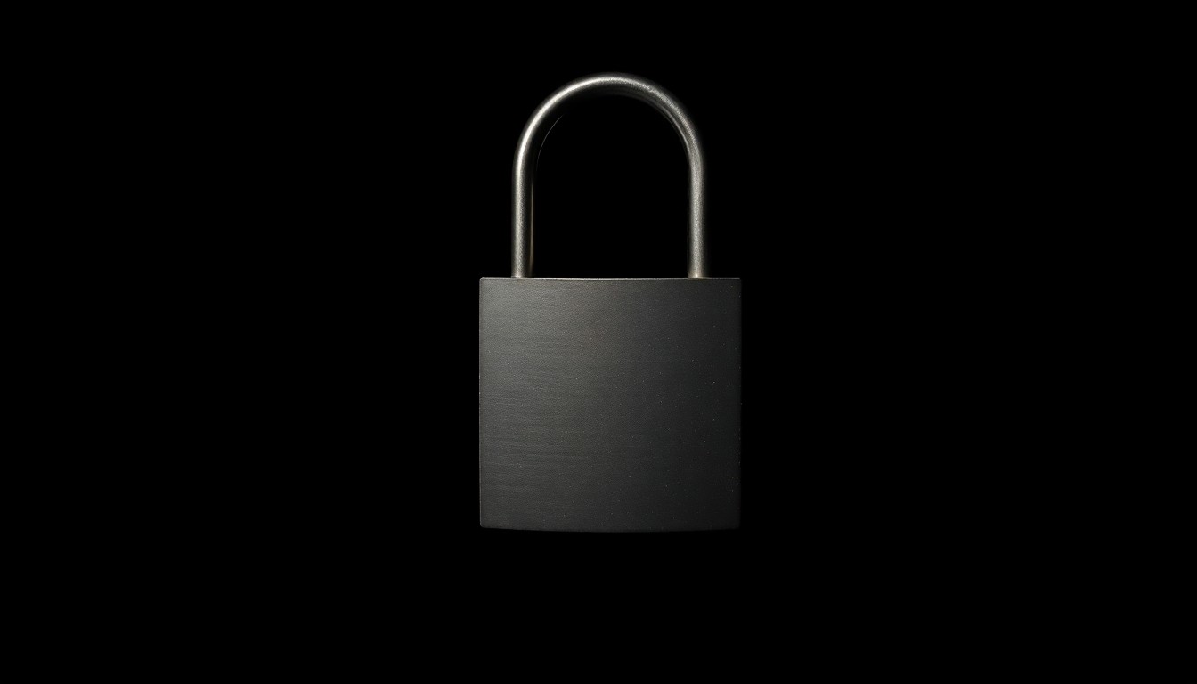 An extreme close-up photograph of a padlock against a pitch-black background, lit by a harsh, direct camera flash, conceptually representing the need for heightened security in response to a reported threat of violence at a school.