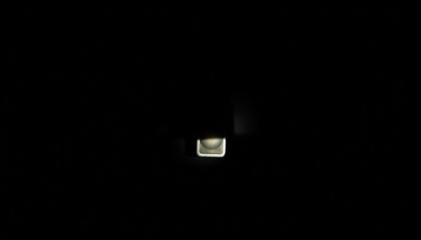 An extreme close-up photograph of a military-grade security lock and latch, lit by a harsh, direct camera flash against a pitch-black background, conceptually illustrating the tightened security measures at the base.