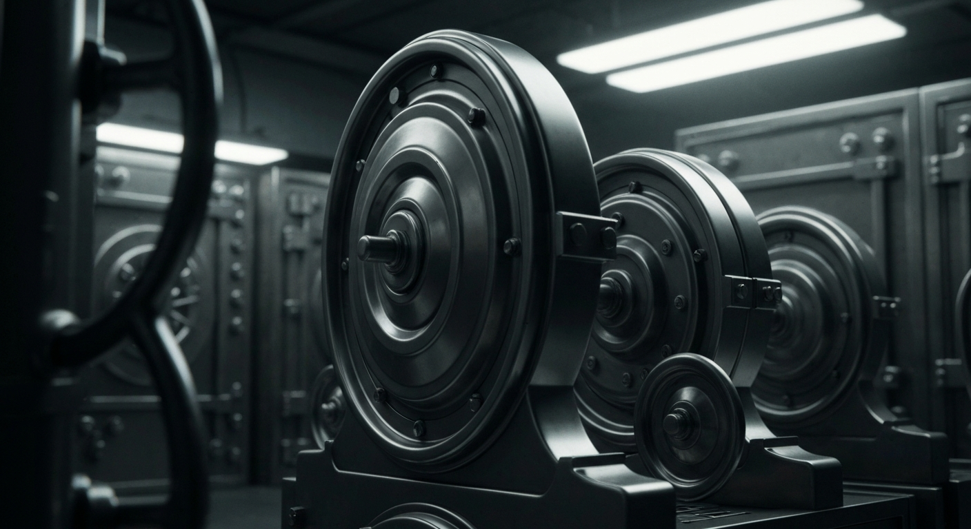 An extreme close-up of gleaming, industrial-grade banking equipment and vaults, conveying the secure, institutional power of Arrow Financial's financial infrastructure.