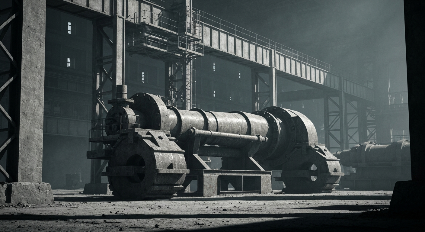 An extreme close-up of industrial LNG equipment and machinery, conveying the capital-intensive and high-stakes nature of the natural gas export business.