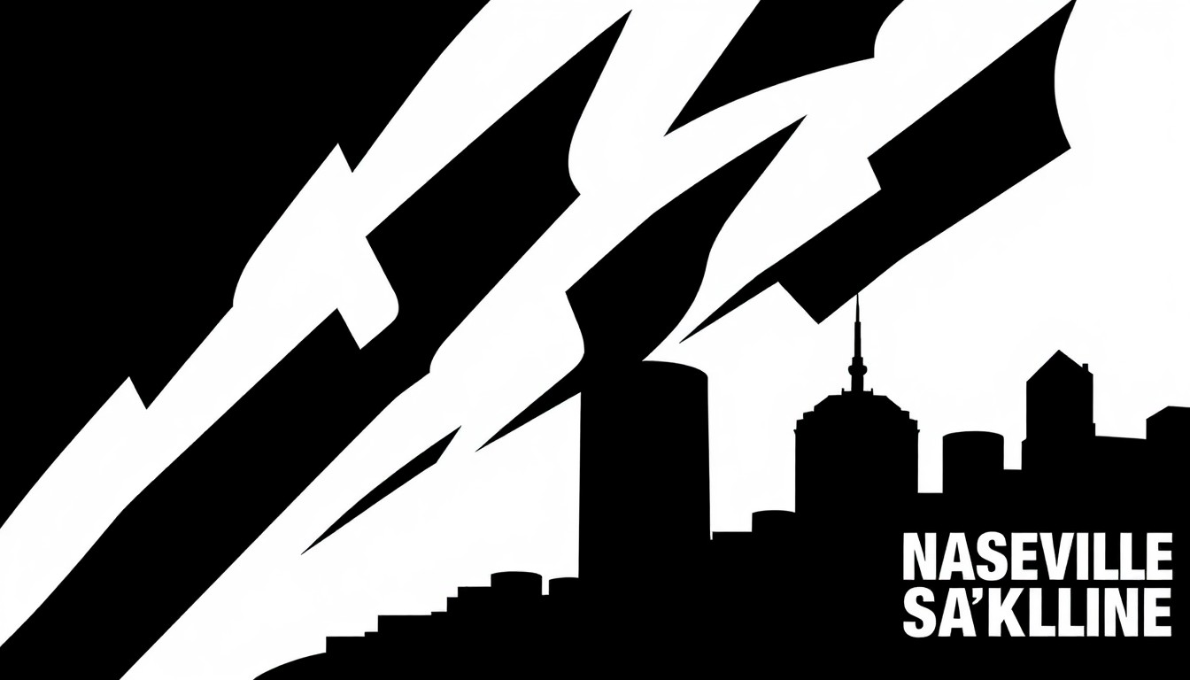 An abstract, minimalist composition of stark black and white geometric shapes, representing the unexpected country sound of Bob Dylan's 1969 album Nashville Skyline.