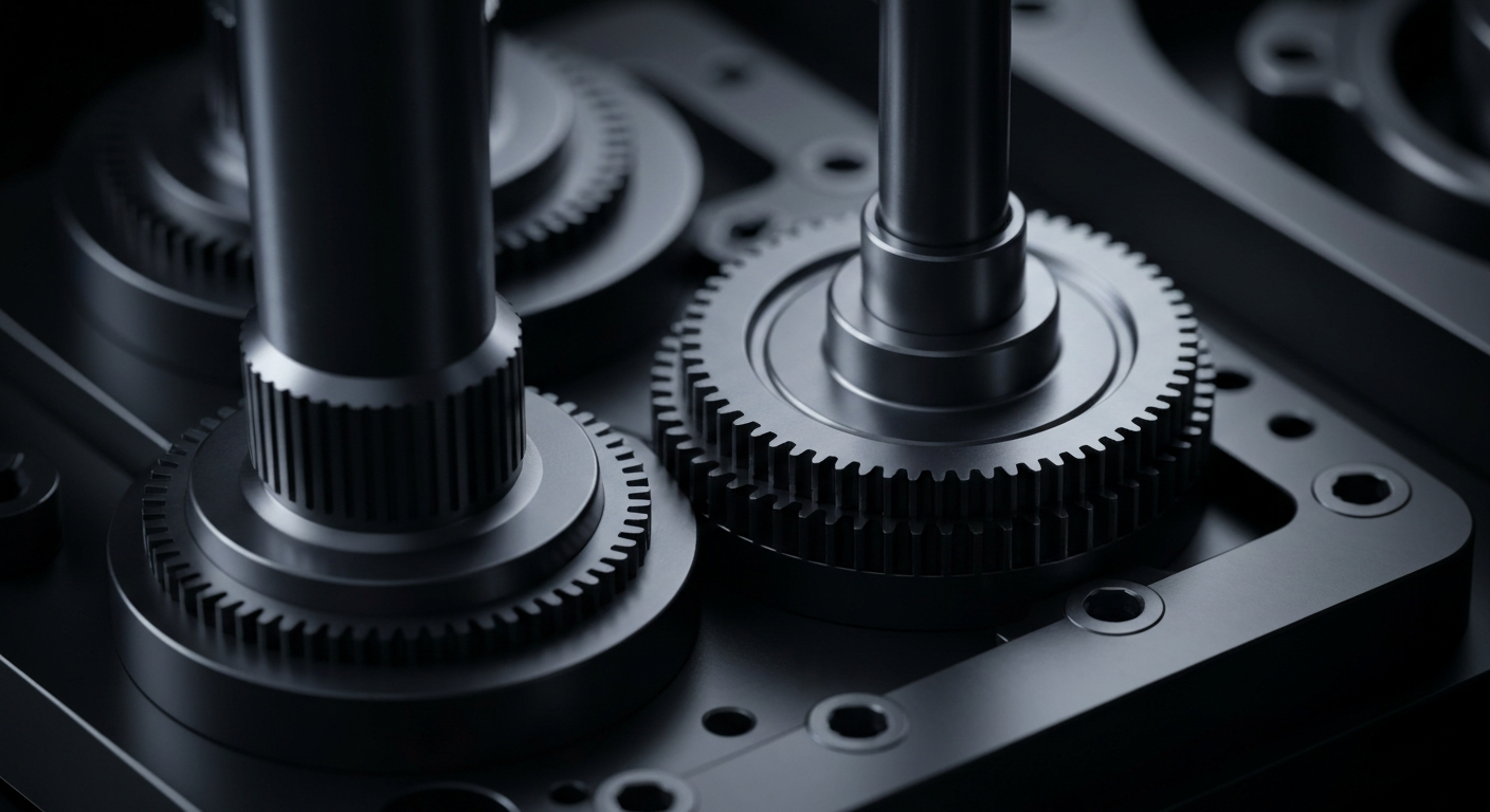 An extreme close-up photograph of precision metal gears and components, representing the complex inner workings of SiTime's MEMS-based timing solutions.
