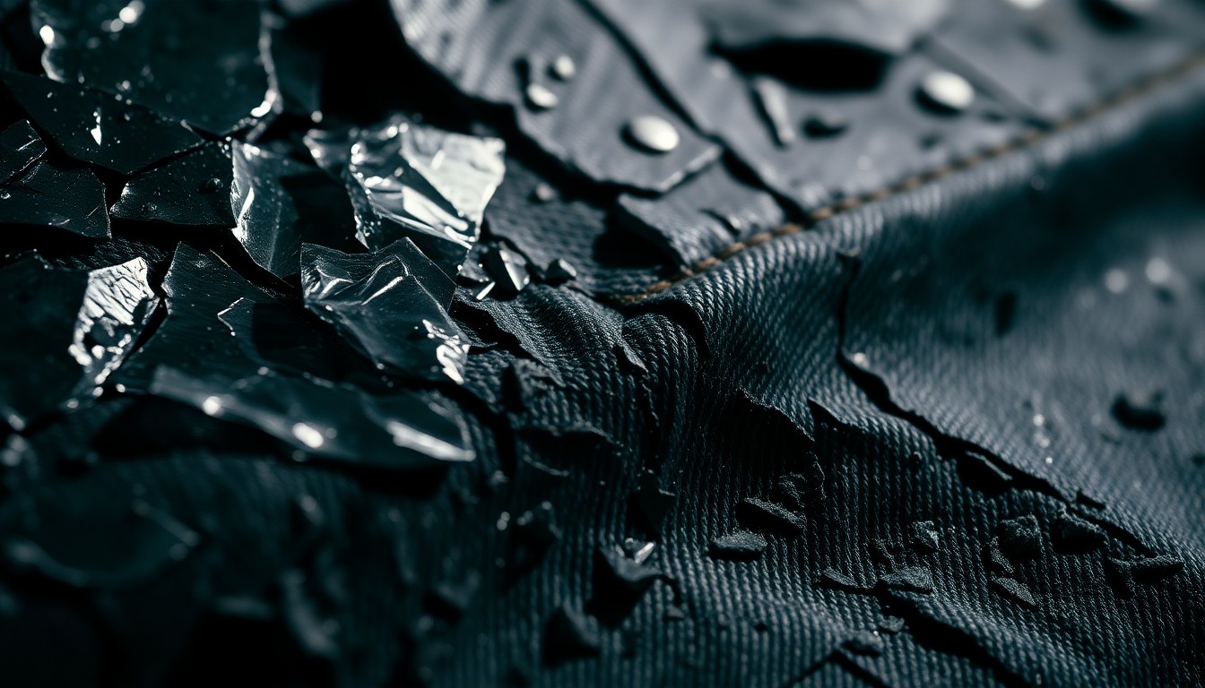 An extreme close-up photograph of shattered, glittering disco glass reflecting dramatic studio lighting, conceptually representing the gritty energy and raw textures of 1990s grunge rock music.