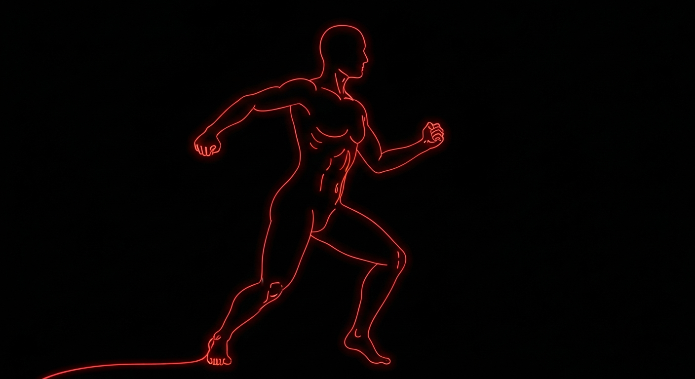 A vibrant neon outline of a human figure in an active, energetic pose, conveying the metabolic benefits of a natural weight loss supplement.
