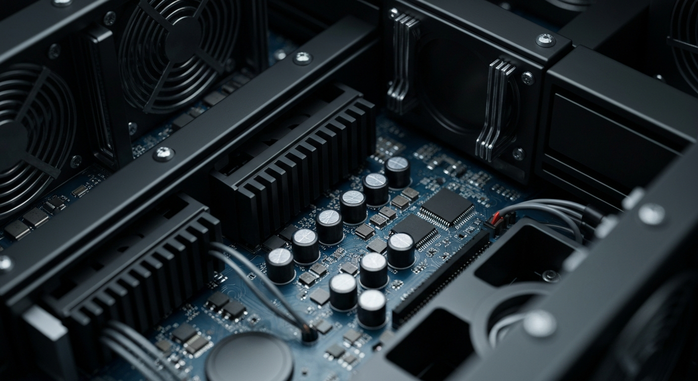 An extreme close-up of the intricate gears, circuits, and machinery that make up a high-performance cryptocurrency mining rig, conveying the industrial might and technical complexity of modern digital asset infrastructure.
