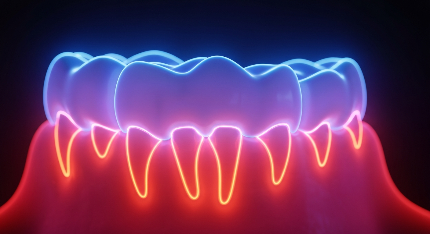 A vibrant neon outline of a set of teeth against a dark background, conveying the accessibility and energy of modern orthodontic care.