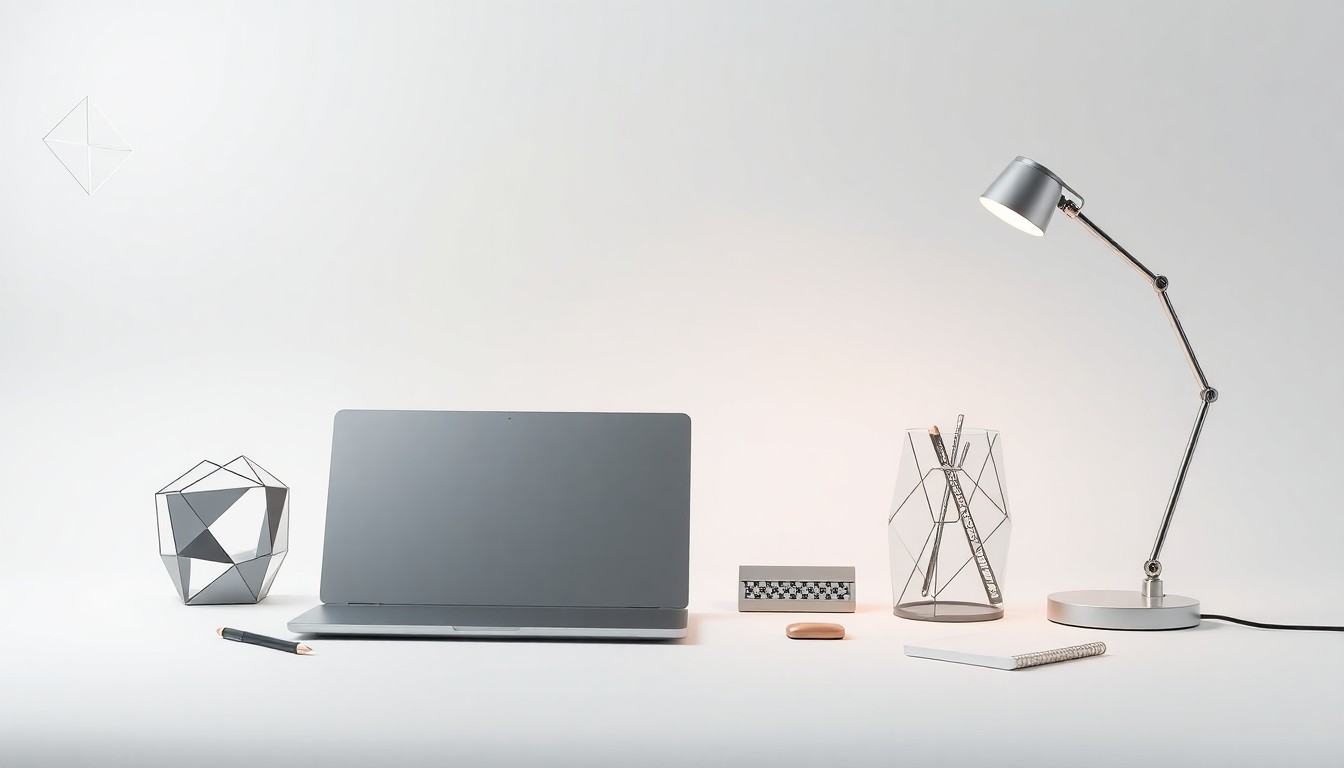A minimalist, high-end studio still life featuring a collection of premium, polished business objects arranged elegantly on a clean, monochromatic background, conceptually representing Daktronics' strategy of expanding its software and services offerings to drive higher-margin growth.