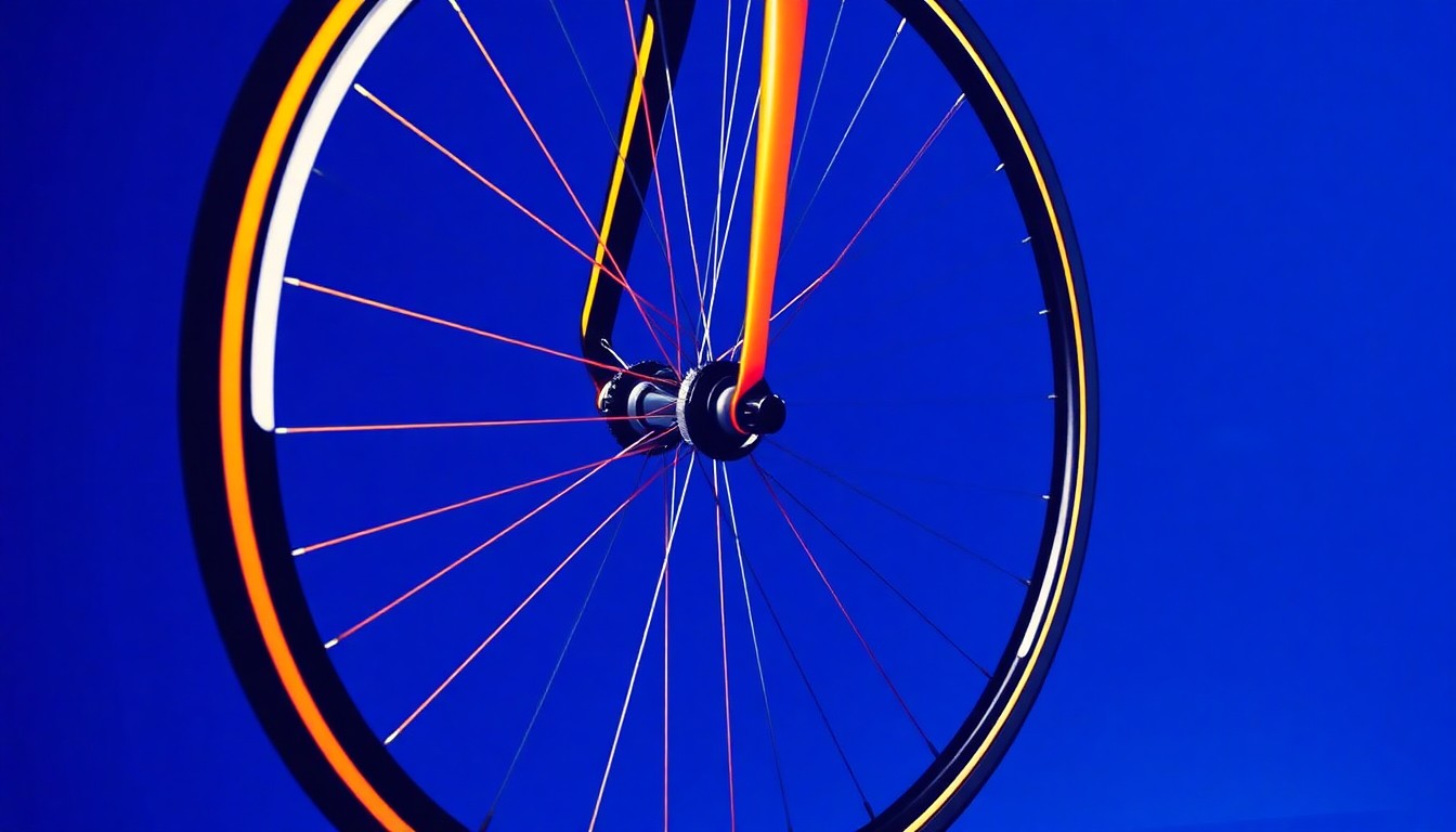 A bold, colorful silkscreen-style illustration featuring a repeated pattern of a bicycle wheel, capturing the energy and achievement of a record-breaking athlete.