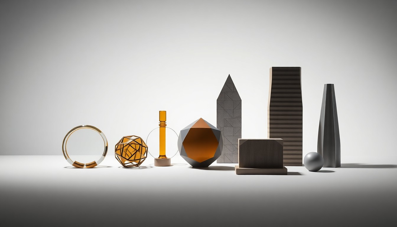 A high-end, photorealistic studio still-life photograph featuring a collection of abstract, geometric objects in muted tones, conceptually representing the financial and operational challenges facing the hotel industry in Los Angeles.