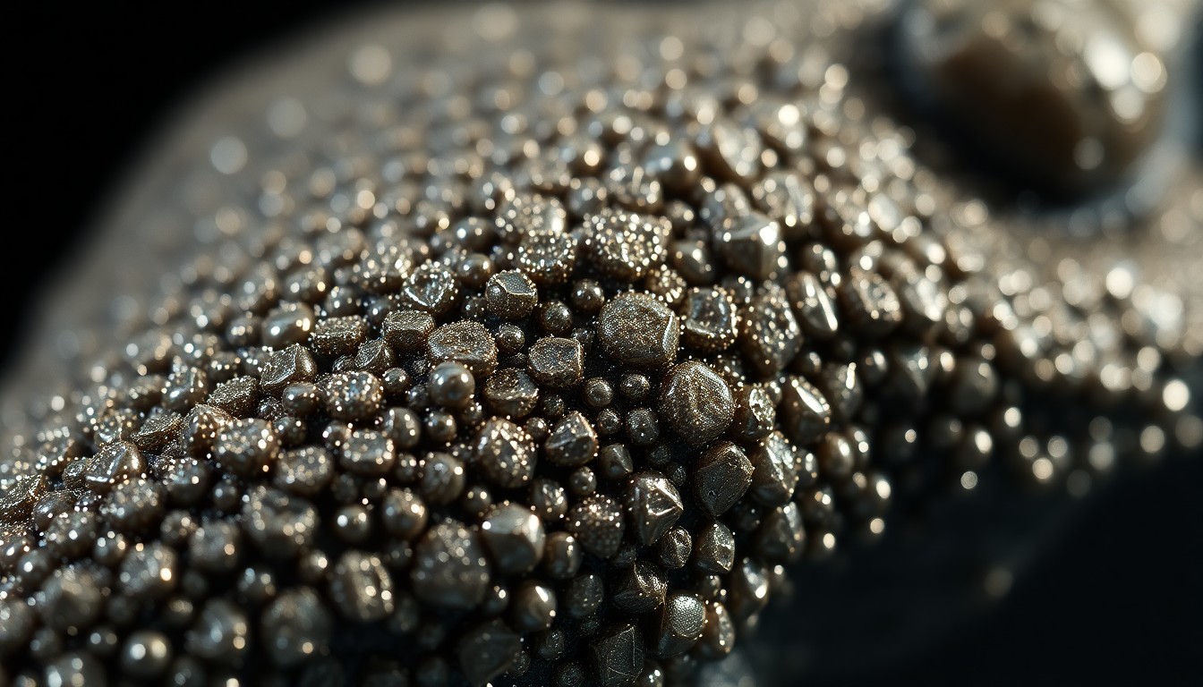 An extreme close-up of a highly detailed, glittering, and textured alien creature skin, captured in dramatic, high-contrast studio lighting to create a sense of luxury and glamour.