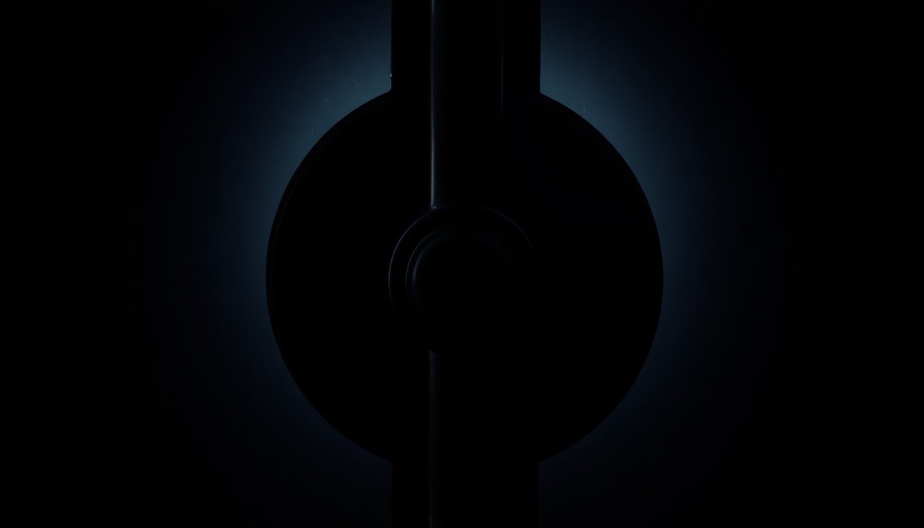 An extreme close-up photograph of a prison cell door lock, the metal surface reflecting the harsh light of the camera flash, conveying a sense of confinement and the gravity of the crimes committed.