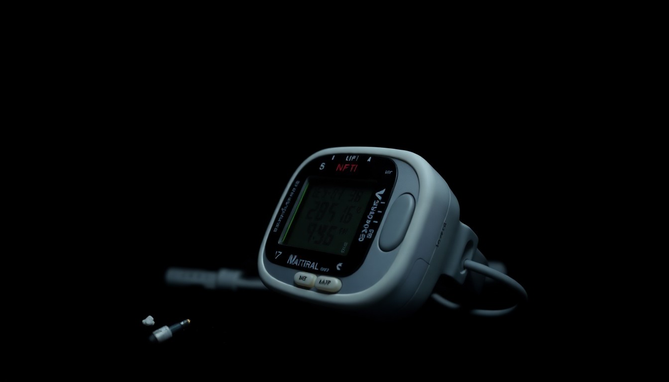 An extreme close-up of a shattered and discarded ankle monitor, reflecting a harsh, bright light that creates a stark, gritty, and investigative aesthetic, conceptually representing the escape of a house arrest suspect.