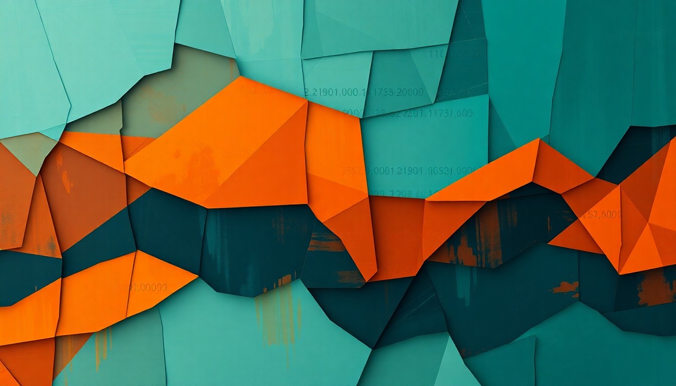 A conceptual illustration featuring overlapping, fractured geometric shapes in muted teal, orange, and indigo, representing the complex and shifting landscape of sports betting regulations.