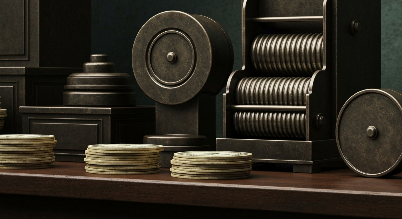 A close-up, cinematic image of heavy, tangible banking machinery and objects, conceptually representing the financial security and institutional wealth of a publicly traded company.
