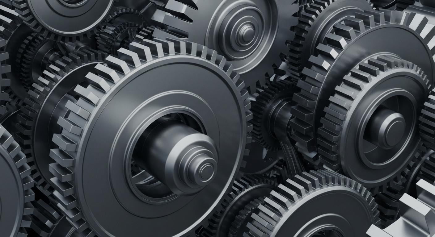 An extreme close-up of intricately engineered metal gears and machinery, representing the institutional power and financial infrastructure of a major stock exchange.