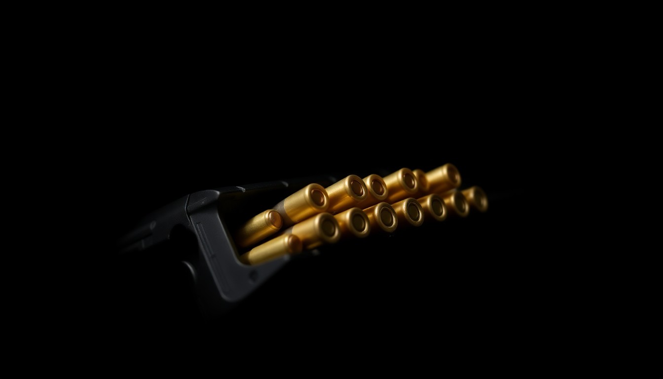 An extreme close-up of a handgun magazine loaded with ammunition, reflecting a harsh, direct camera flash and creating a stark, gritty, investigative aesthetic that conceptually represents the challenges of dealing with armed repeat offenders.