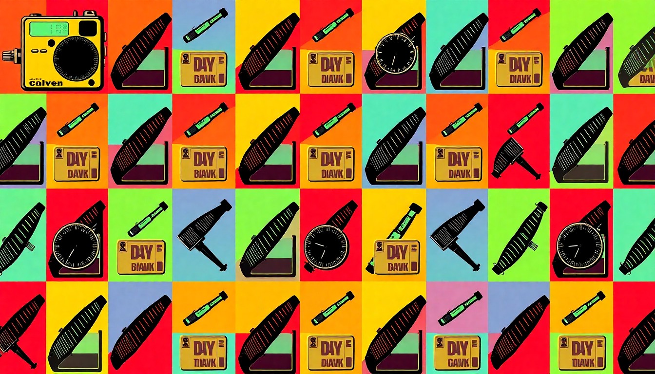 A high-contrast, brightly colored silkscreen print of a flight recorder icon repeated in a grid pattern, conceptually representing the unsolved mystery of missing Malaysian Airlines Flight 370.