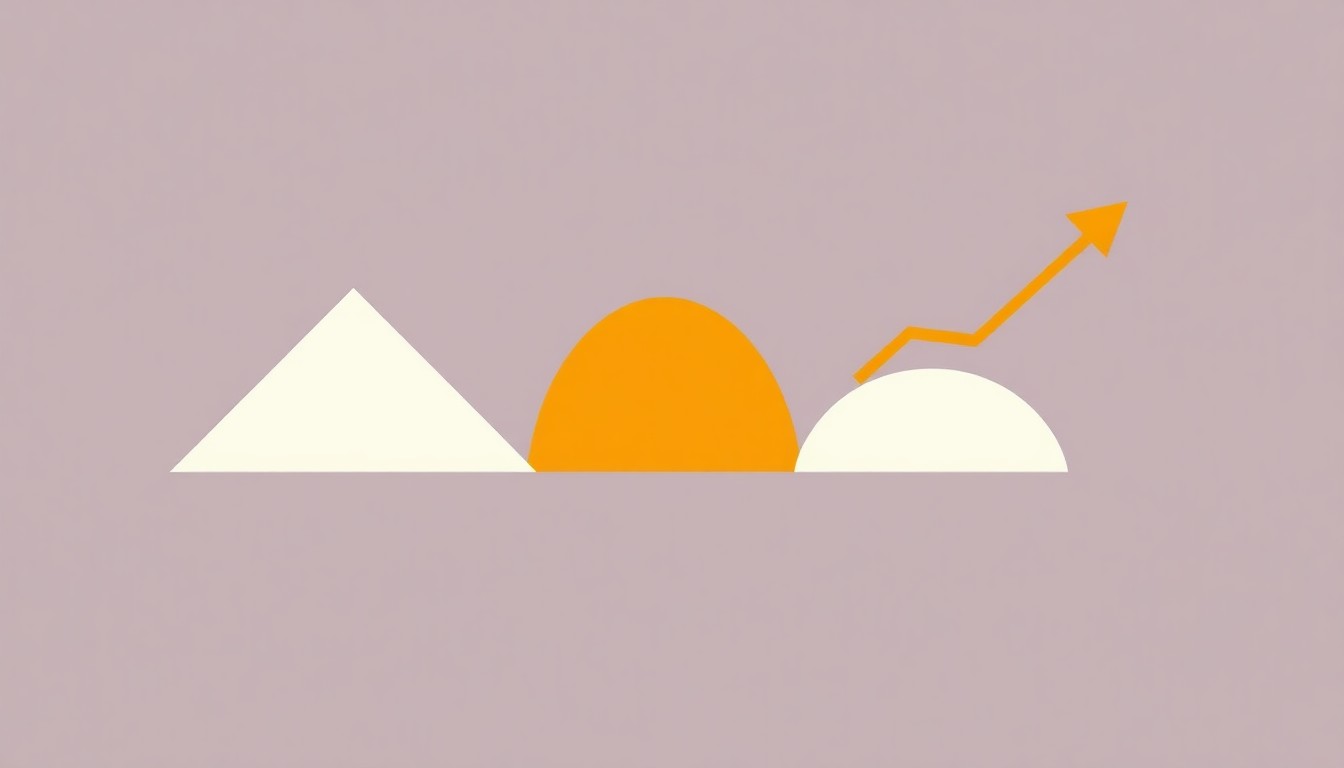 A conceptual illustration using bold geometric shapes and primary colors to represent the gradual increase of Virginia's minimum wage over several years, without any text or identifiable elements.