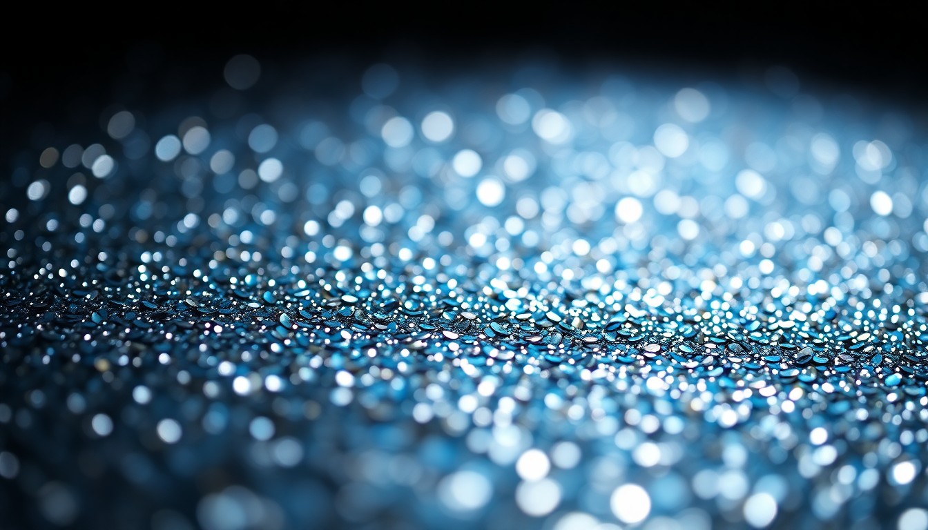 An extreme close-up photograph of shimmering sequins in dramatic, high-contrast studio lighting, capturing the luxurious textures and glamour of celebrity culture.