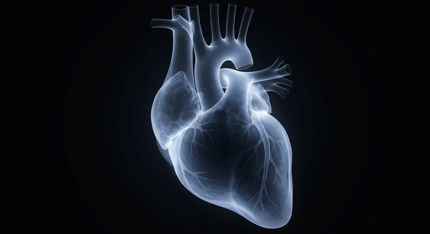 A translucent, ghostly X-ray image of a human heart, glowing faintly against a dark background, conceptually representing the importance of patient safety and transparency in organ donation.