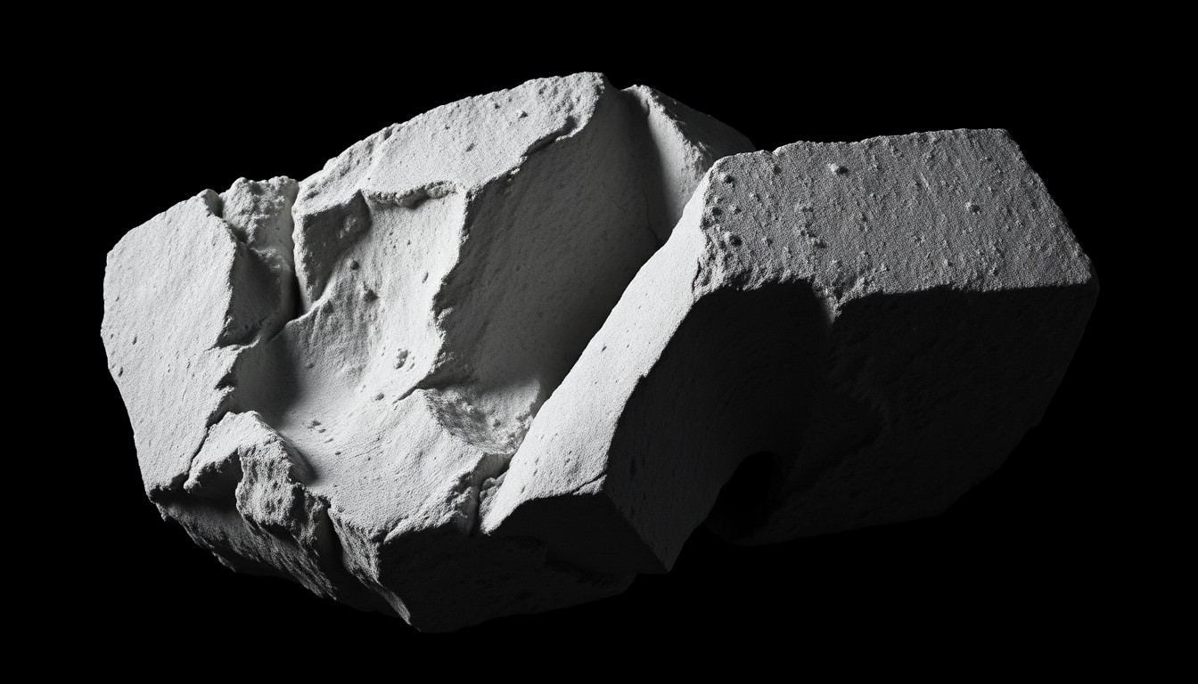 An extreme close-up of a crumpled, textured piece of precast concrete, dramatically lit by a harsh flash against a dark background, conceptually representing the structural failure that led to the deadly parking garage collapse.